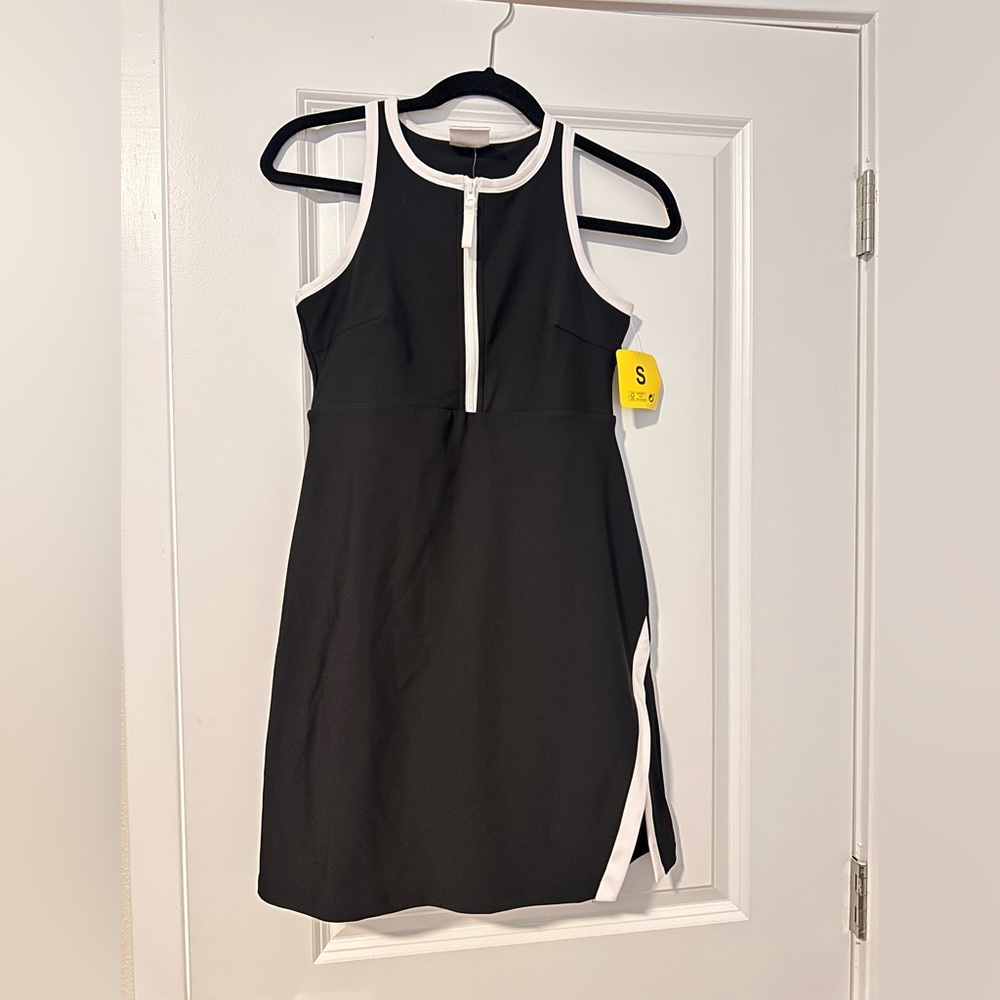 Sage Black and White Zip-Front Mini Dress